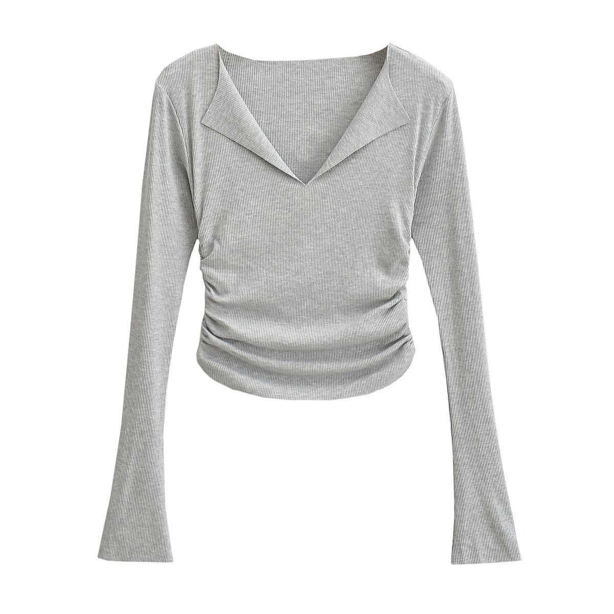 Sexy flared sleeves large V-neck long sleeves slim fit short T-shirt