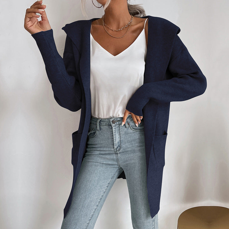 Long Sleeve Hooded Knit Cardigan Sweater Coat