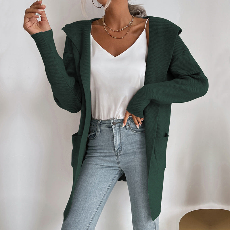 Long Sleeve Hooded Knit Cardigan Sweater Coat