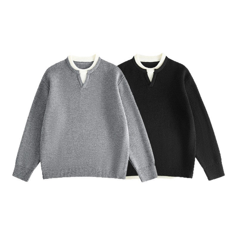 Neckline  Sleeve Length  Type of Clothing  Casual V-neck Mock Two-Piece Knit Sweater for Men
