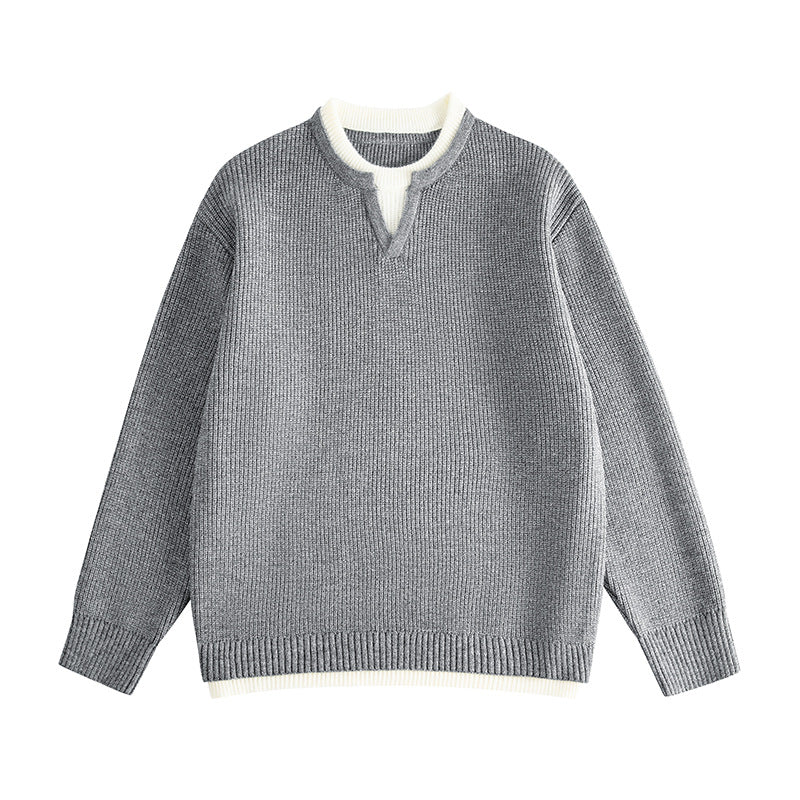 Neckline  Sleeve Length  Type of Clothing  Casual V-neck Mock Two-Piece Knit Sweater for Men