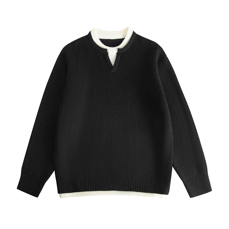 Neckline  Sleeve Length  Type of Clothing  Casual V-neck Mock Two-Piece Knit Sweater for Men