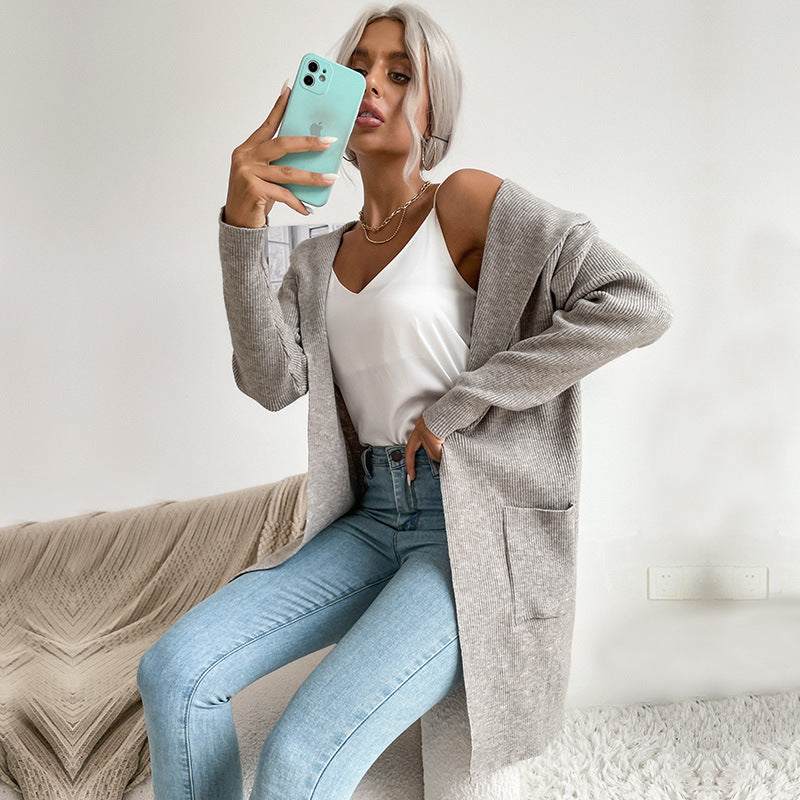 Long Sleeve Hooded Knit Cardigan Sweater Coat