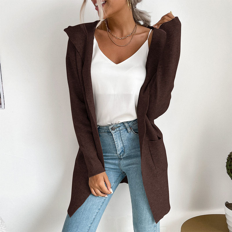Long Sleeve Hooded Knit Cardigan Sweater Coat