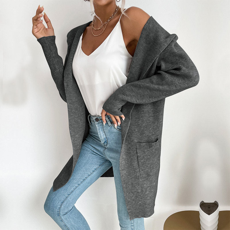 Long Sleeve Hooded Knit Cardigan Sweater Coat