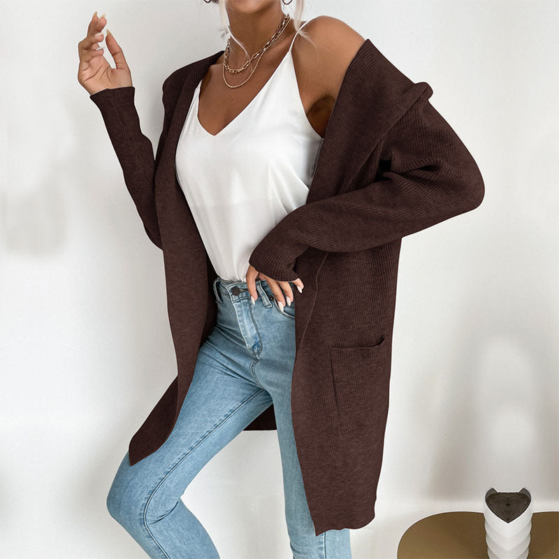 Long Sleeve Hooded Knit Cardigan Sweater Coat