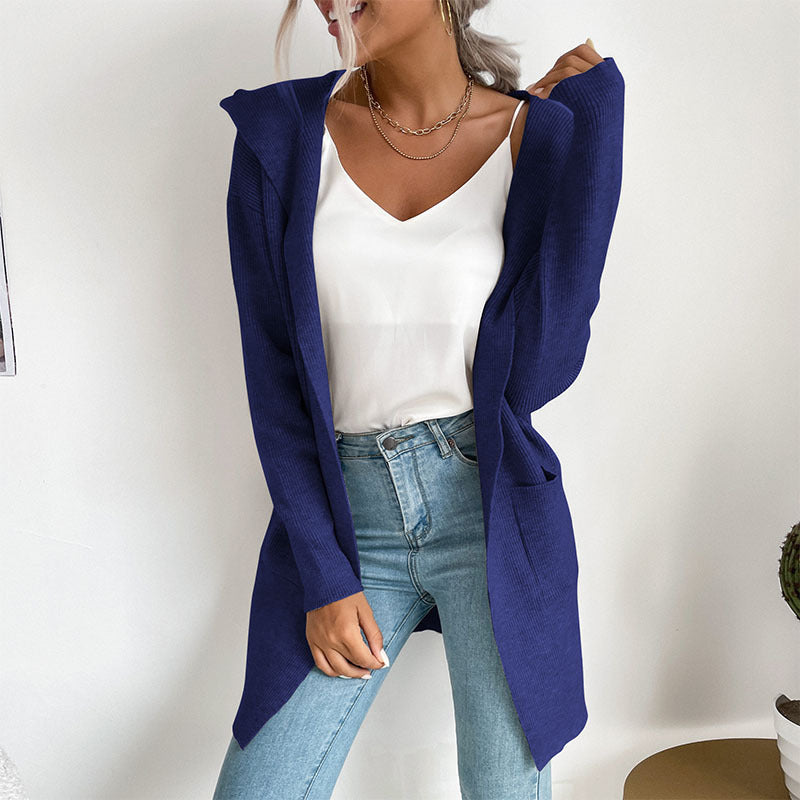 Long Sleeve Hooded Knit Cardigan Sweater Coat
