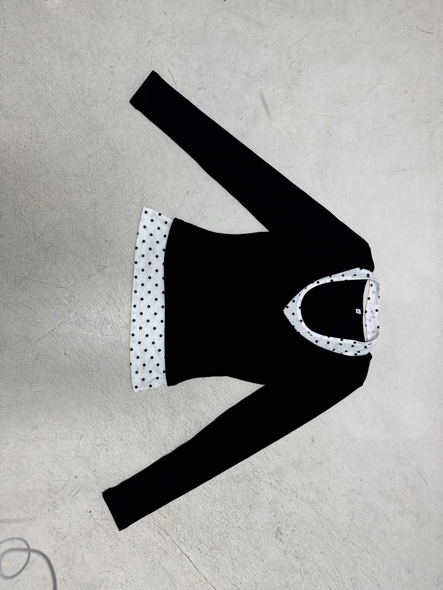 Print Spliced True Two-Piece V-Neck Long Sleeve Crop Top Inner Wear