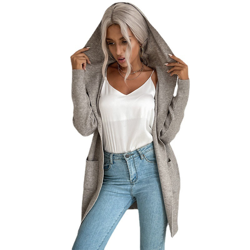 Long Sleeve Hooded Knit Cardigan Sweater Coat