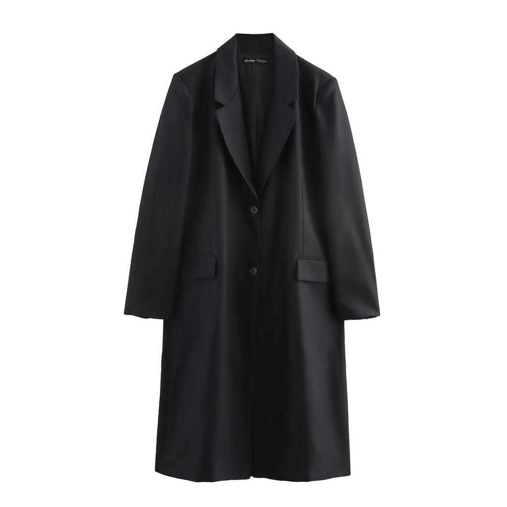 Striped straight tube coat with temperament long suit jacket