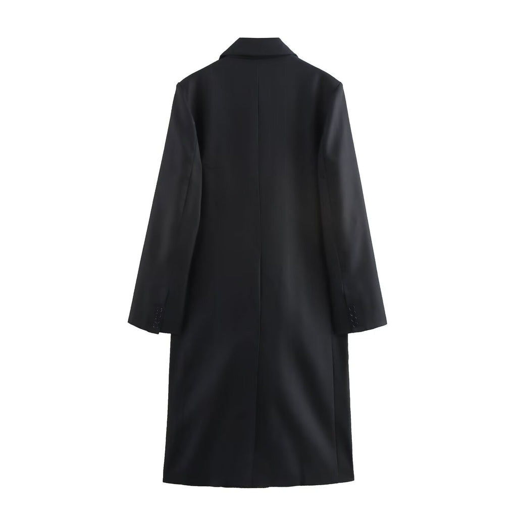 Striped straight tube coat with temperament long suit jacket
