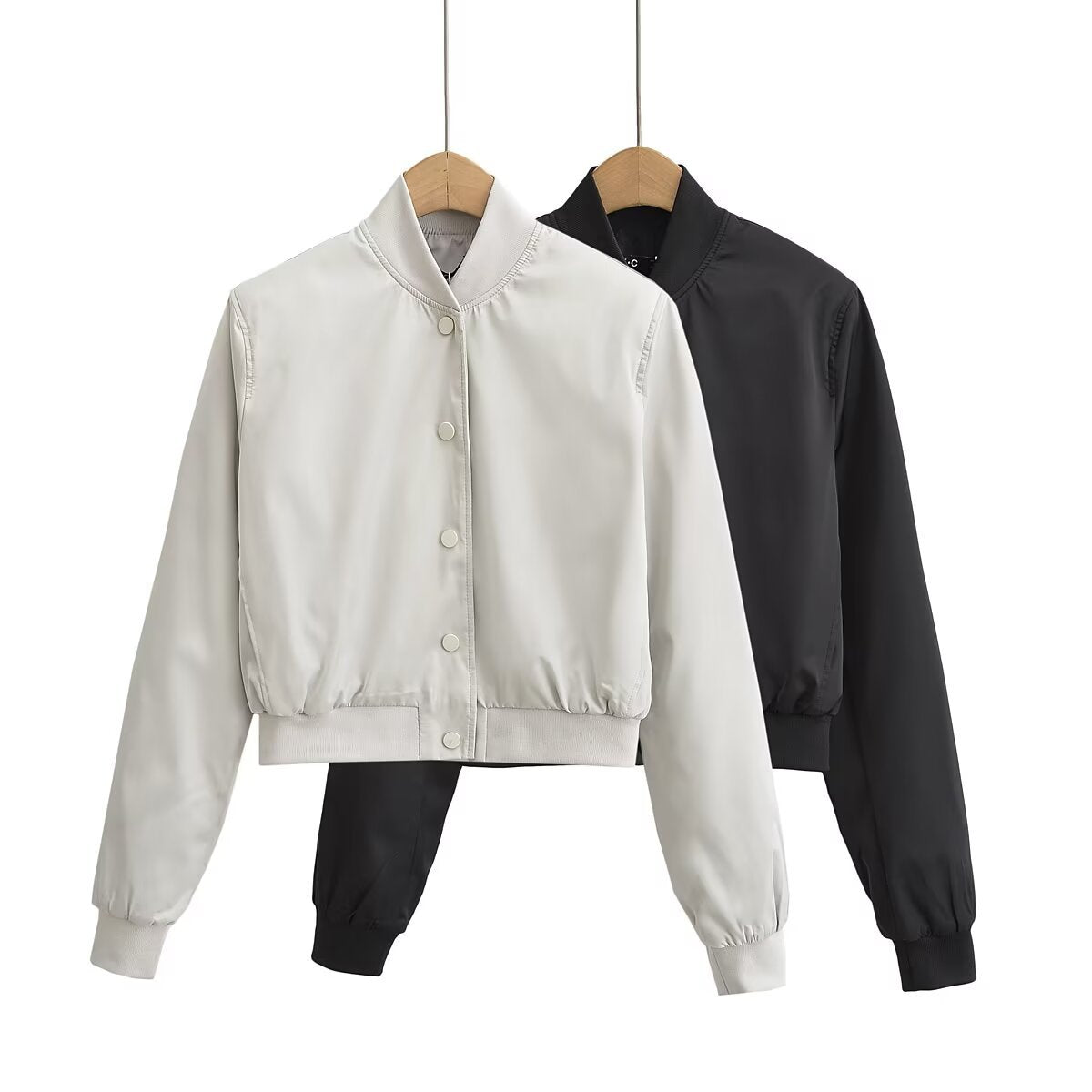 Round neck single breasted solid color jacket for women