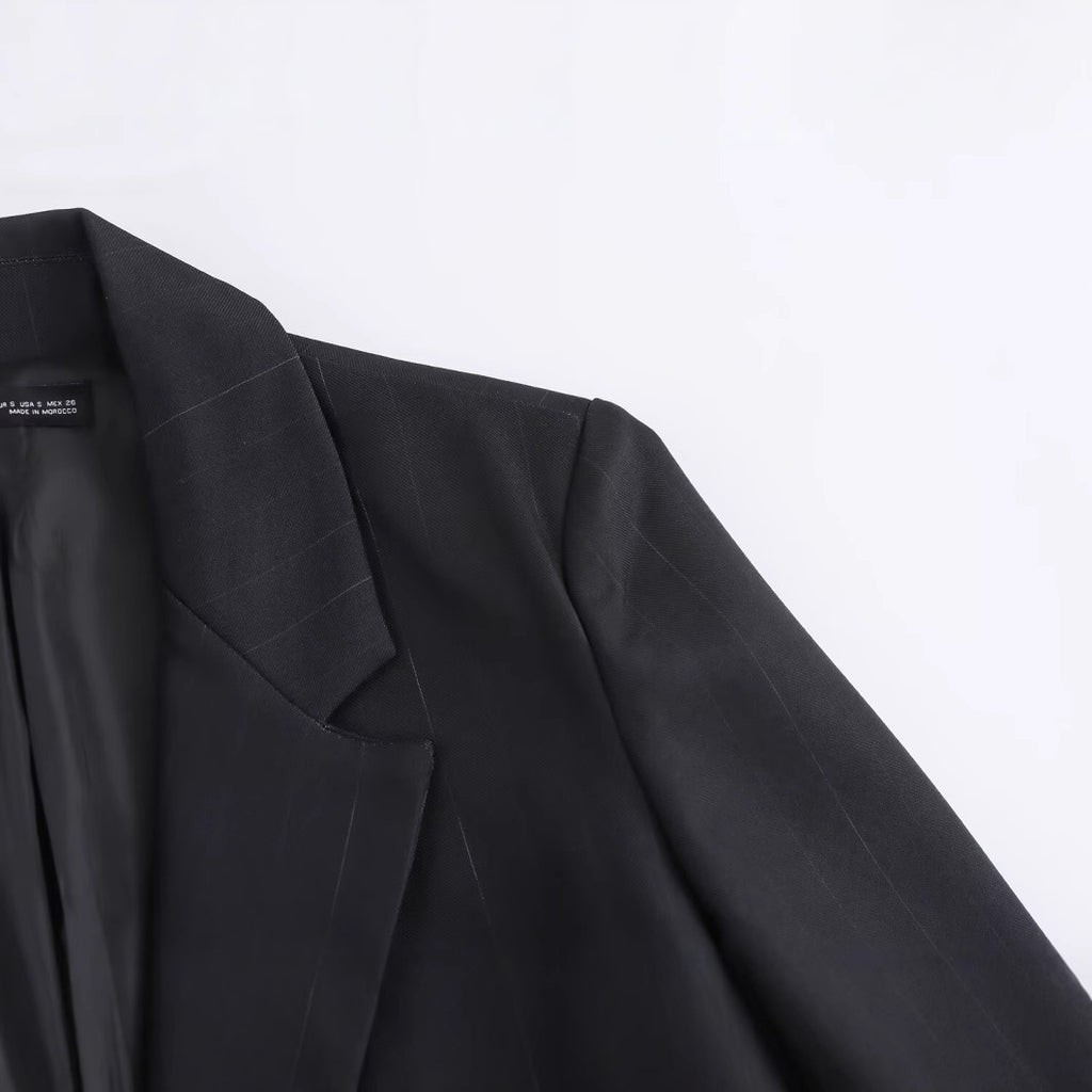Striped straight tube coat with temperament long suit jacket