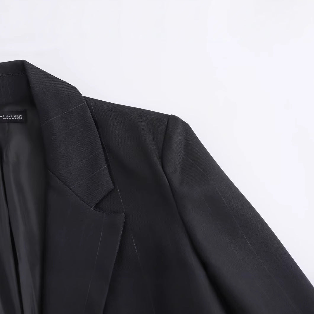 Striped straight tube coat with temperament long suit jacket