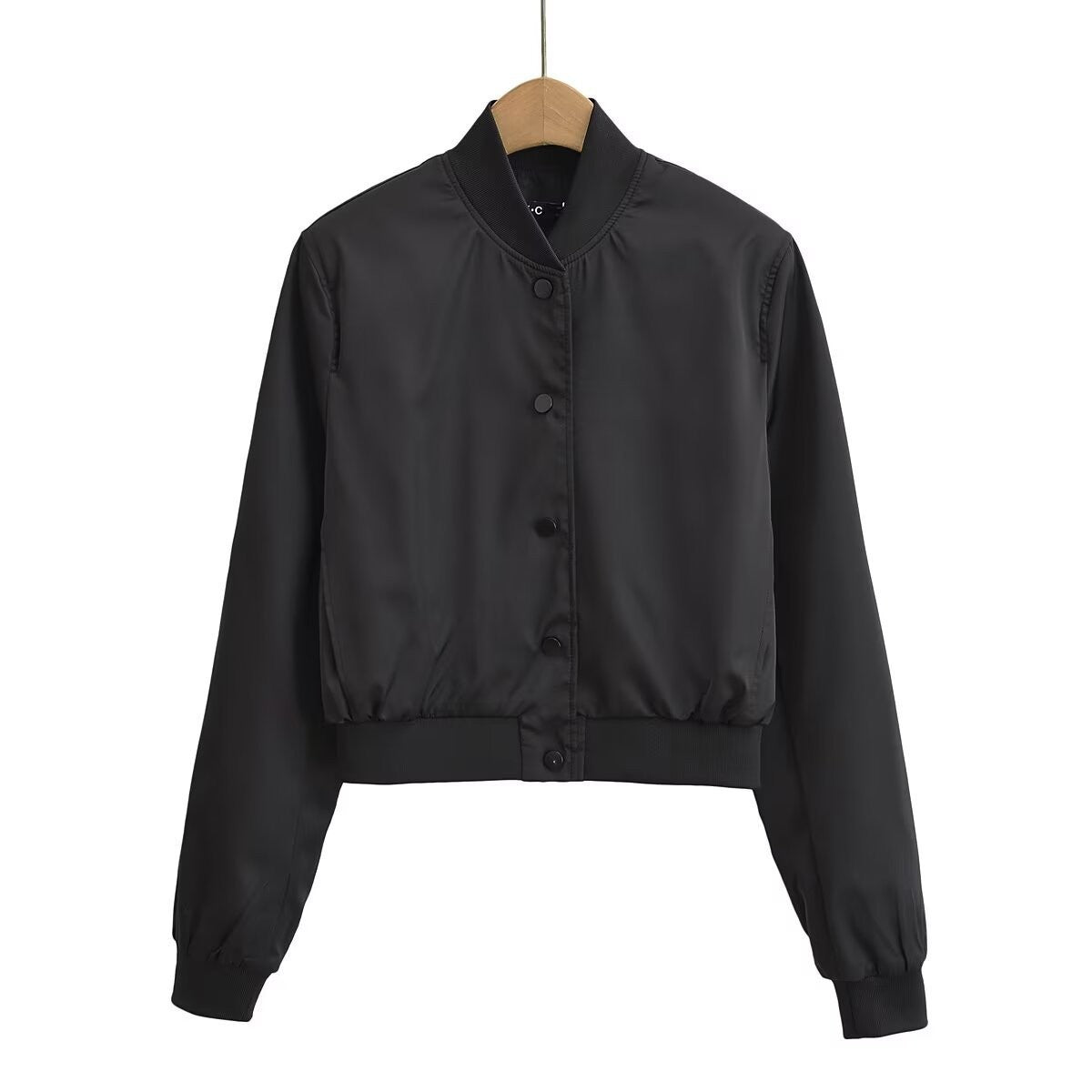 Round neck single breasted solid color jacket for women