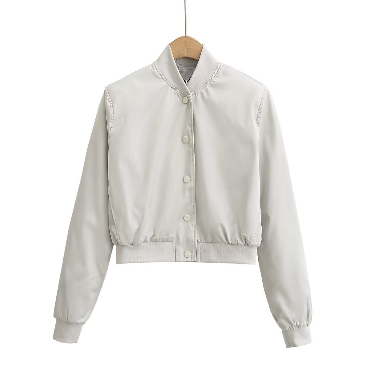 Round neck single breasted solid color jacket for women
